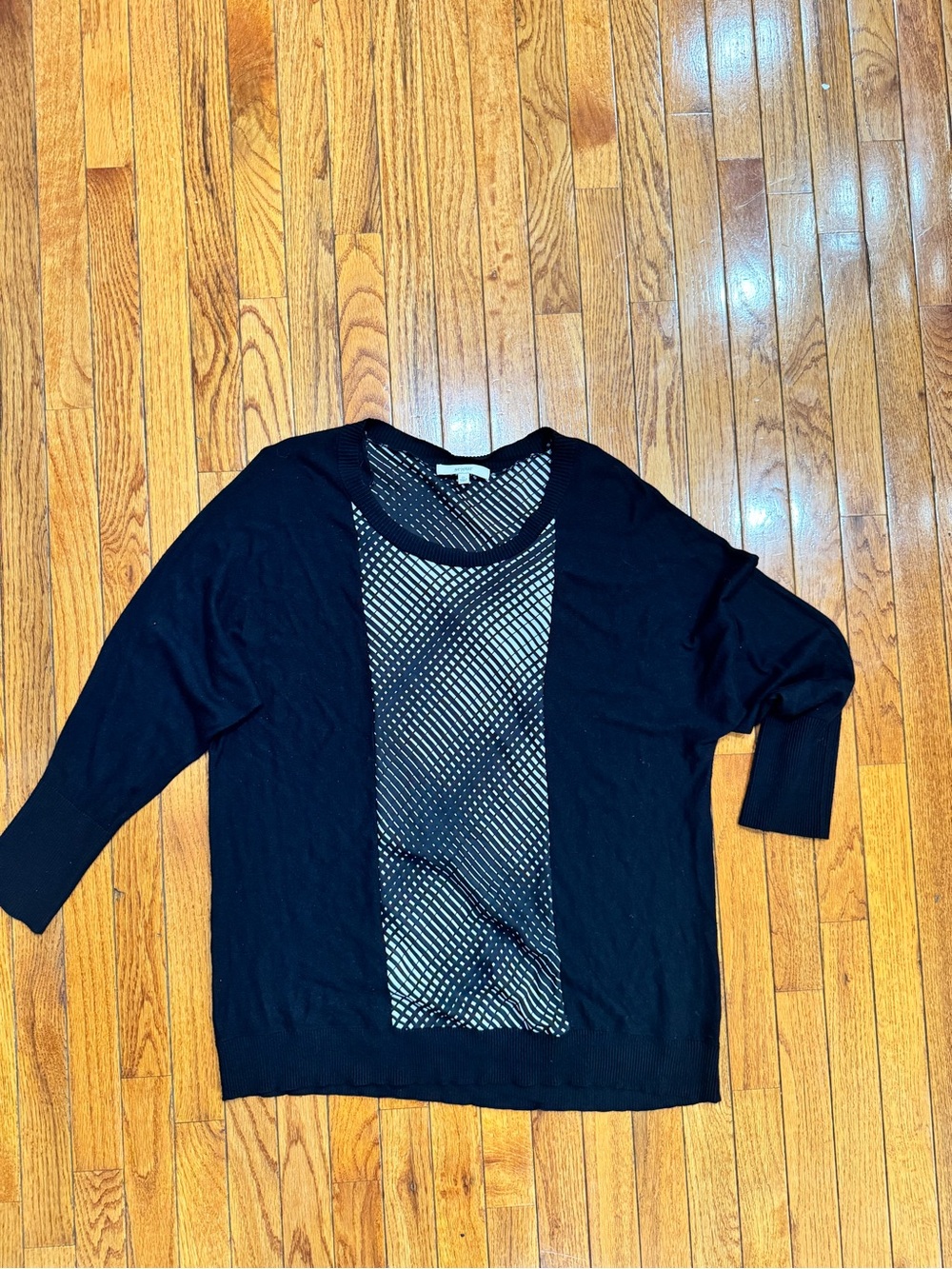 Sejour Women's 2X Plus Black Geometric panels Knit Crew Neck Pullover Sweater - Picture 2 of 10